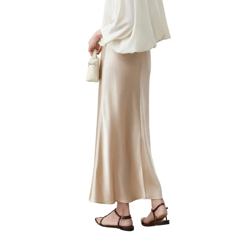 Monique™ | Elegant Silken Nederdel med Elastisk Taljebånd