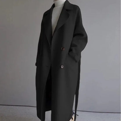 Phedra™ | Damer Oversized Frakke | Tidløs Dobbeltknappet Frakke med Luksuriøst Stof