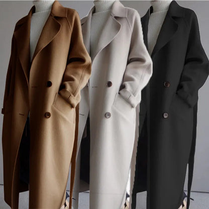 Phedra™ | Damer Oversized Frakke | Tidløs Dobbeltknappet Frakke med Luksuriøst Stof
