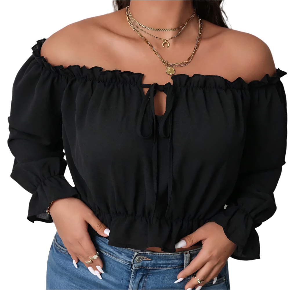 Boheme Off-Shoulder Bluse med Rynker