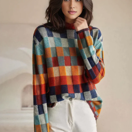 Adalynn Oversized flerfarvet ternet jumper | Komfort og fed stil